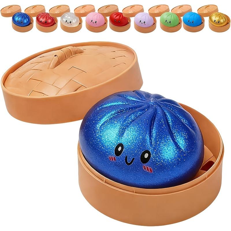 Set da 3 pezzi: 1 Baozi, 1 Coperchio e 1 Gabbia, Giocattolo Spremibile Baozi Lucido, Pallina Antistress Baozi Colorata, Giocattolo Spremibile Cibo Realistico