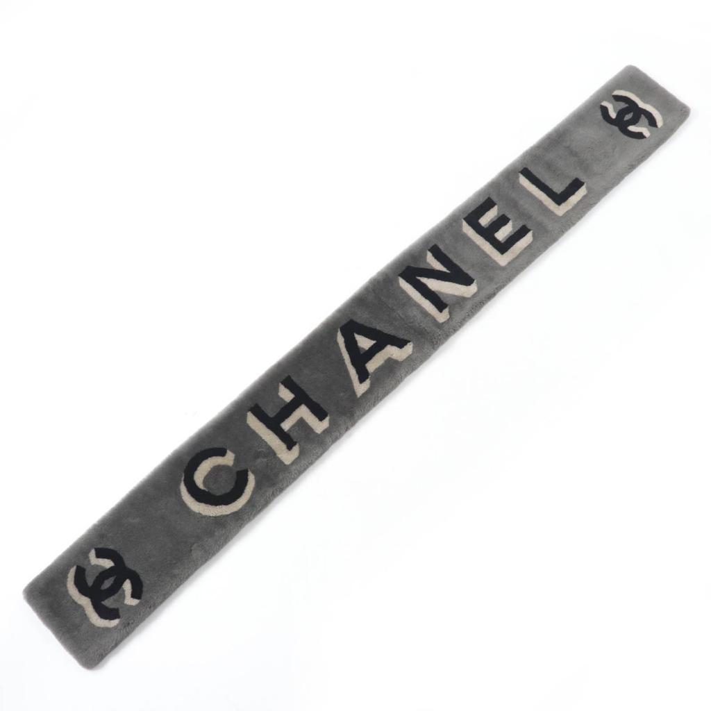 Chanel Shawl COCO Mark Logo Design Tippet Gray Mouton Women 20B AA7074 Used