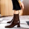 Thick Heel Square Head Short Boots Women's High Heel Socks Boots Knitted Elastic Boots 2025 New Women's Boots Medium Heel Spring and Autumn Single 