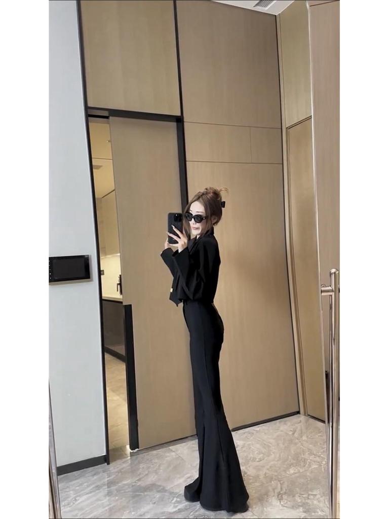 2025 Spring & Fall Petite Blazer and Flared Pants Fashion Set