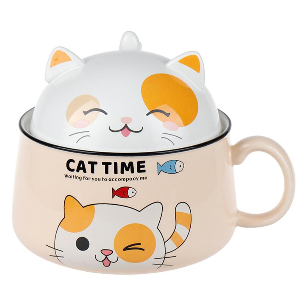 Instant Noodle Bowl with Cover Lunch Box Noodle Cup Bowl for Office Dorm Cartoon Rice Bowl with Cover Anti Scalding Handle