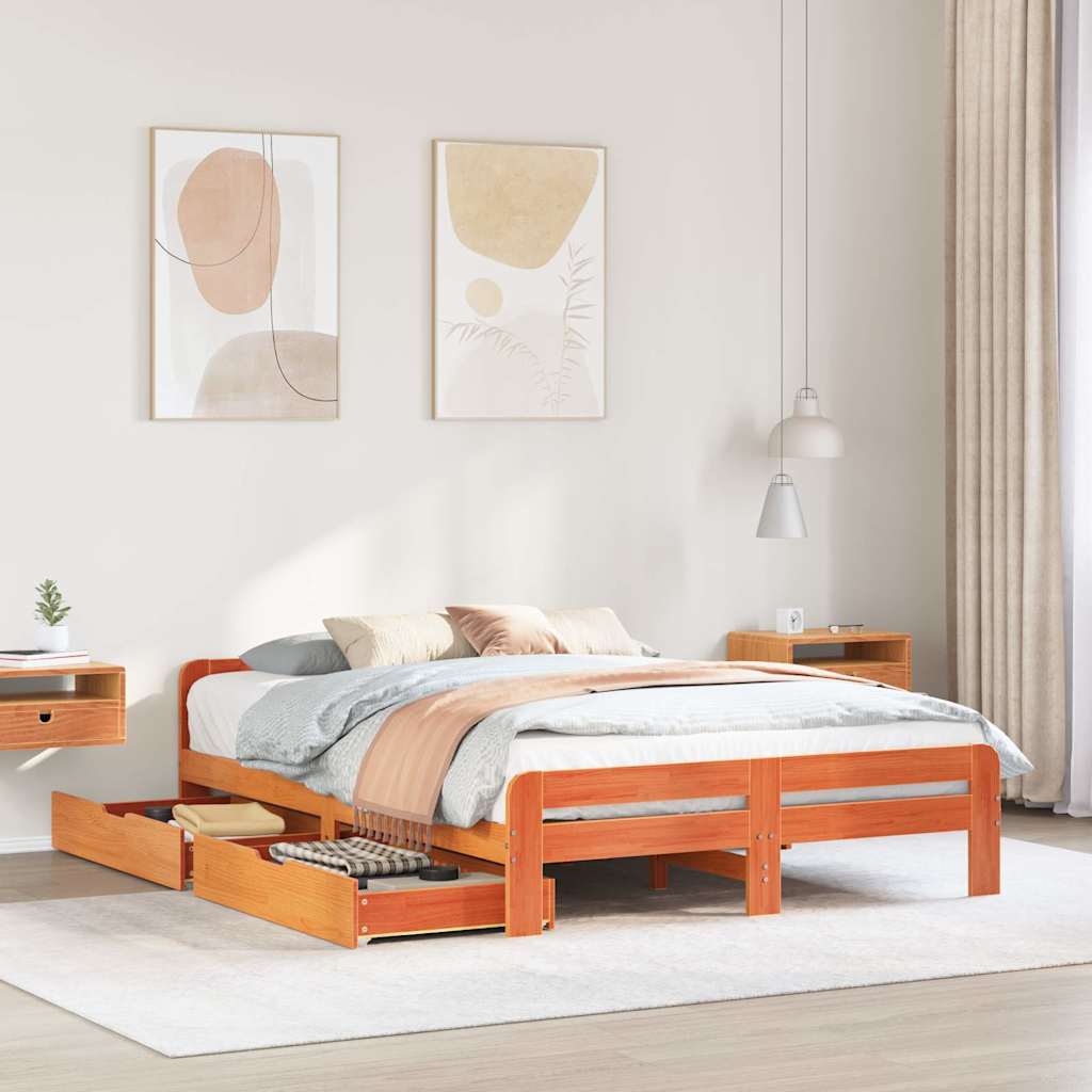 Solid Wood Bed without Mattress Wax Brown 150 x 200 cm Pine Wood