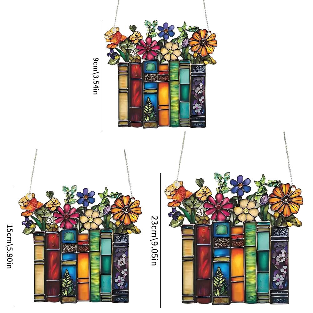2D/Flat DIY Book Ornament Stained Glass Window Hanging Acrylic Bookish Gifts For  Reader Shelf  Home Wall Decoration Crafts