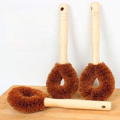 Household Imported Coconut Brown Pot Brush, Household Wooden Handle Brush, Hard Bristles, Non Greasy,