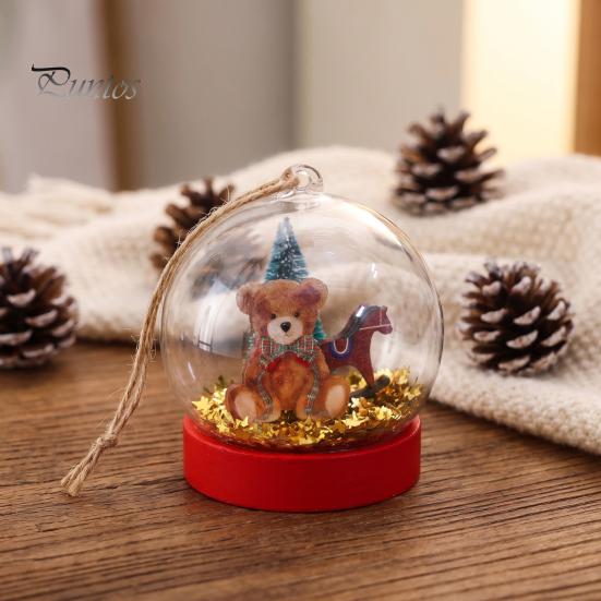 Fairy Tale Style Holiday Ornaments Crystal Ball Bear/Nutcracker Christmas Tree Hanging Ornament, Transparent Spherical Decor Supplies Pendant