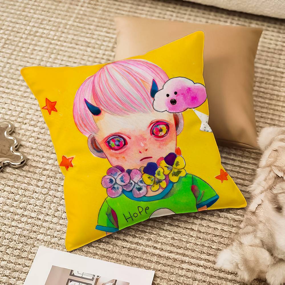 H-Hikari Shimoda IllustrationS Pillow Case Anti-dustmite Invisible zipper Sofa Bed