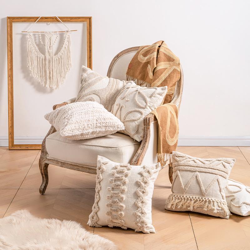 Ins Style Home Sofa High-End Pillow Cover Knitted Tassel Lamp Luxury Simple Hotel Bedside Pillow Cover Pillowcase