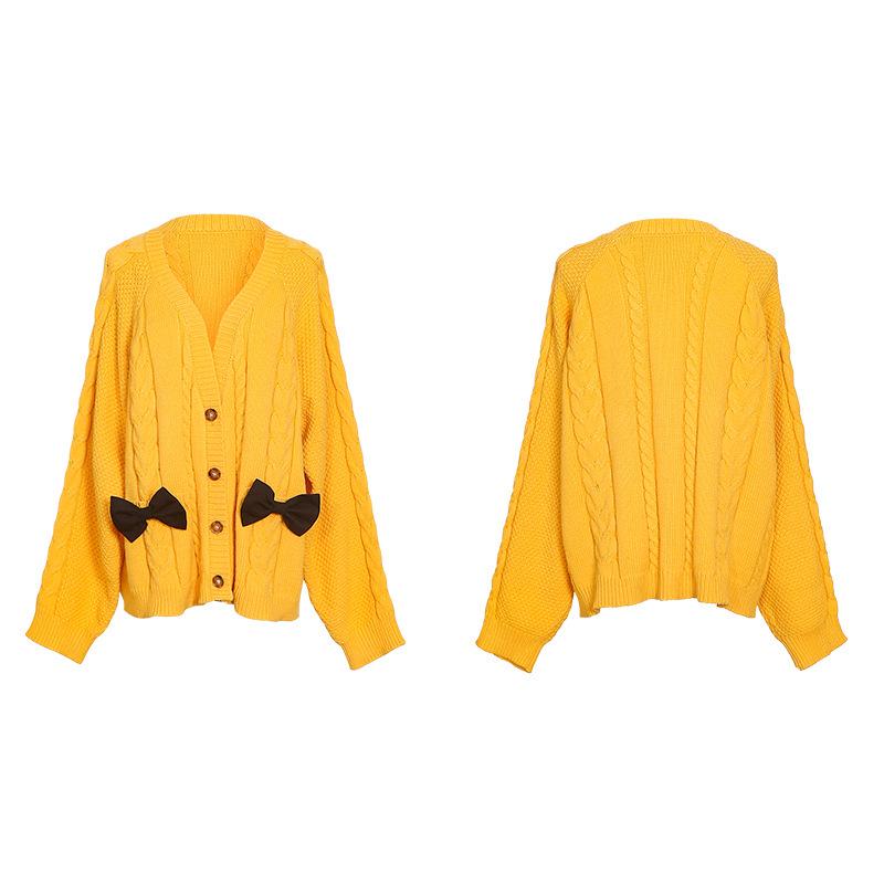 Zhang Yuqi Style Loose Bow Knit Cardigan - Women's Spring Casual Sweater