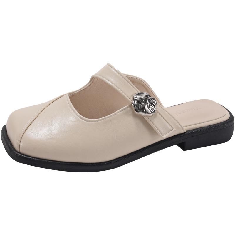 Wear flat bottom versatile square head cool slippers women's new spring and summer low heel retro lazy bag head half drag