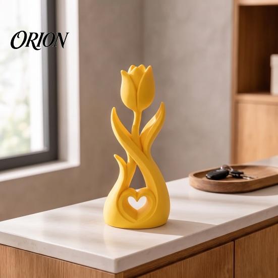 Stylish Entrance Hall Decor 3D Printed Tulip Flower Figurine with Hollow Heart Decor, Modern Desktop Decorative Figurines Ornament, Sculpture