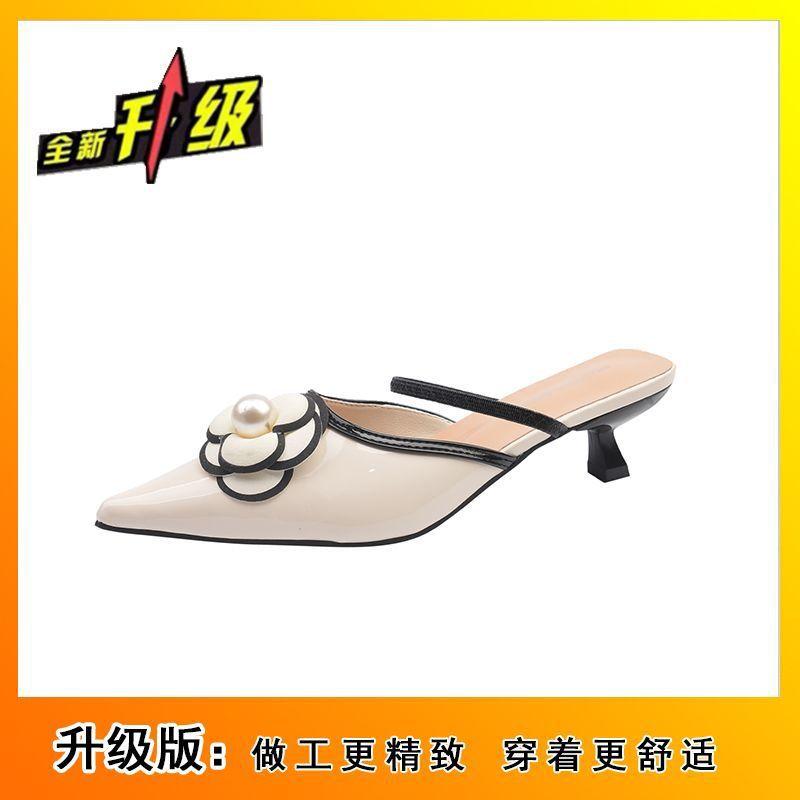 Xiaoxiangfeng thin heel bag head half slippers summer and autumn outer wear with skirt pointed head low heel single shoes women's shoes