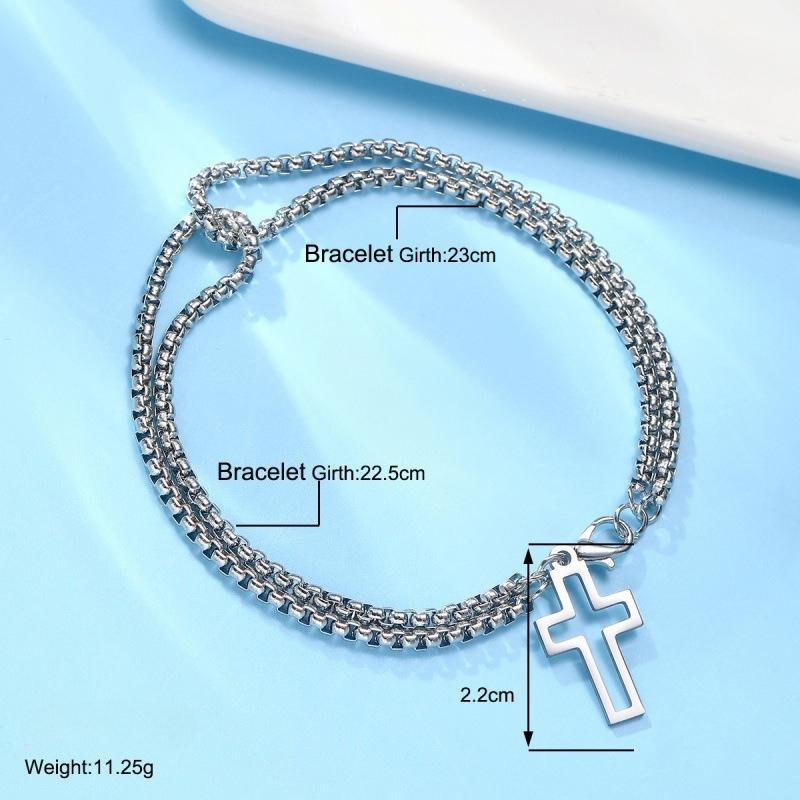 Hollow Out Cross Pendant With Double-Layer Cross Chain, Men'S Double-Layer Personalized Bracelet