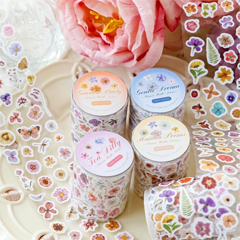 4 styly 1 role/balení akvarel květinové vyřezávané pásky na vypouštění odpadu pro DIY příručku, pouzdro na telefon, obálku, dekoraci