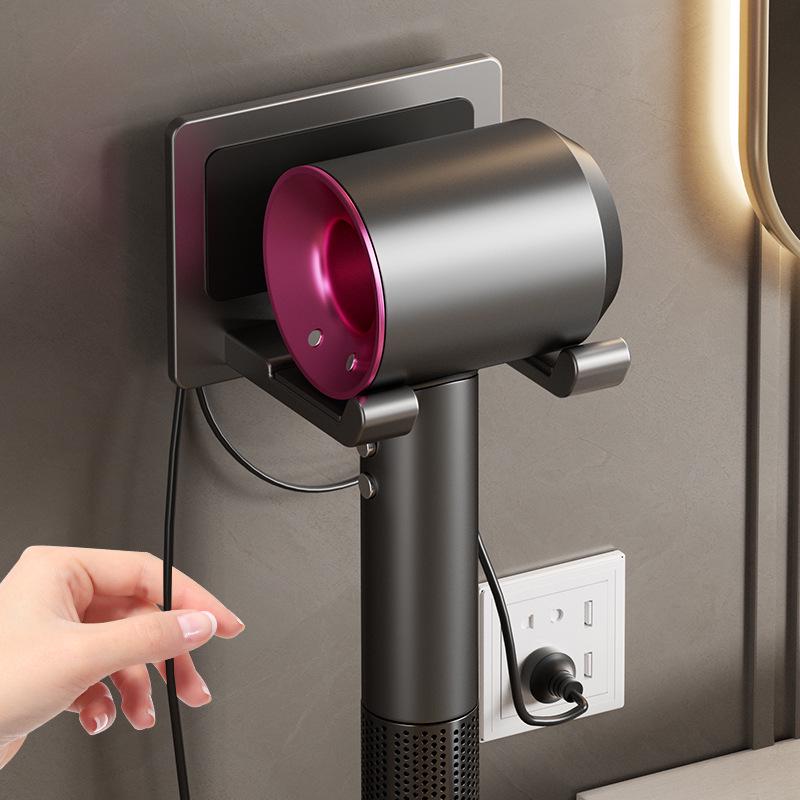 Punch-Free Wall-Mounted Hair Dryer Rack for Bathroom Storage