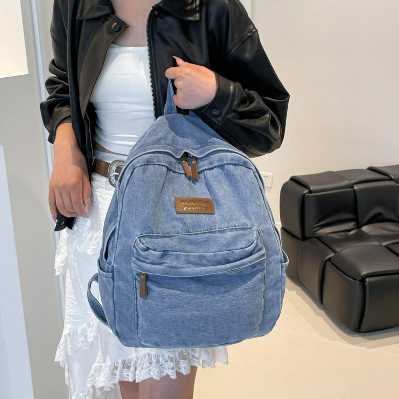 Denim Ryggsäck Dam Ryggsäck med stor kapacitet Student Skolväska