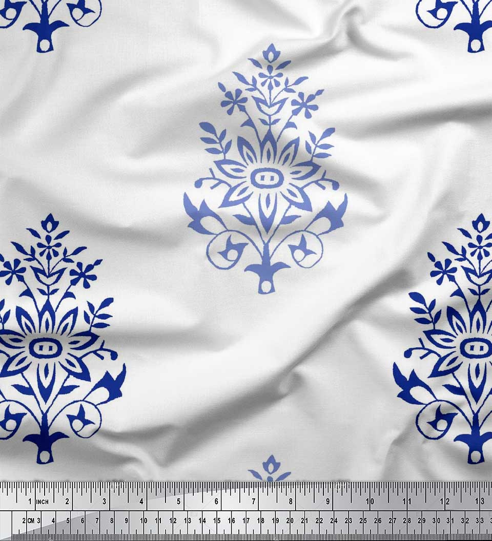 

Японська креп-атласна тканина Soimoi, листя та квітковий декор, тканина з принтом, метр 42 дюйма 42 Inch Wide - Poly Crepe синій
