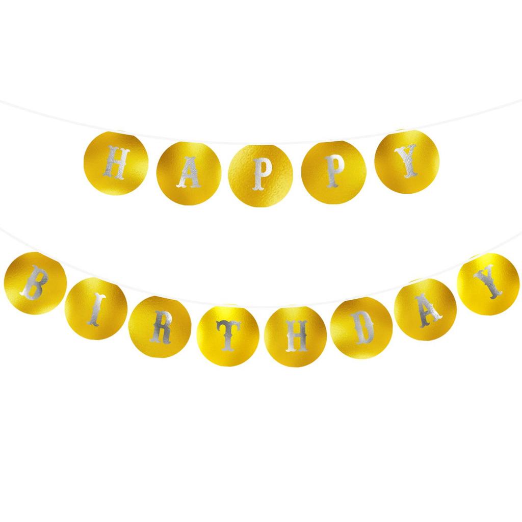 Glossy Gold Round 'Happy New Year' Bunting with 'HAPPY BIRTHDAY' Pull Flowers