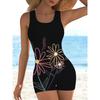 Summer Beach Pool Wear Flower Pattern Printed One Piece Boy Short Swimsuit Women Athletic Slim Fit Bathing Suit
