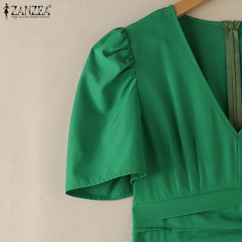 ZANZEA Women Casual V-Neck Summer Short Sleeve Wide Leg Jumpsuits