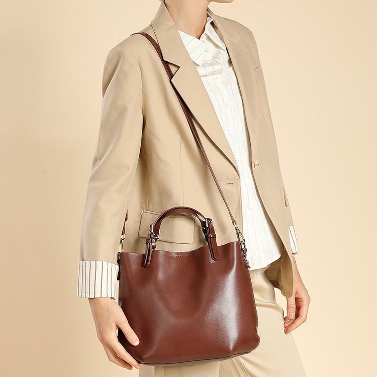 Commuter Tote Bag, High-end Shoulder Bucket Bag, New Large-capacity Cowhide Women's Bag Bucket Bag