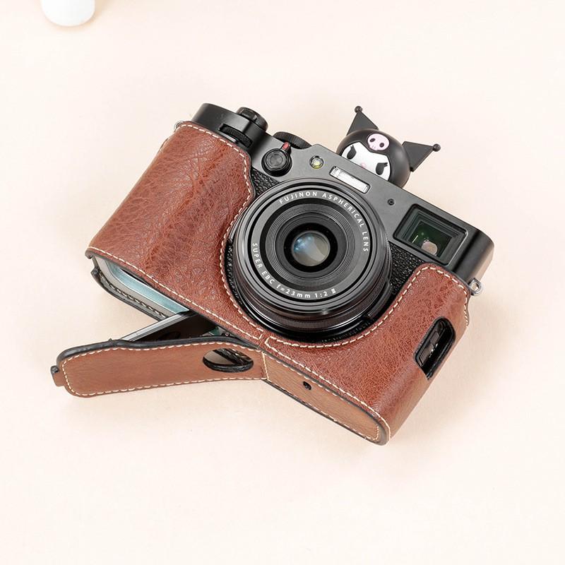 PU Leather Camera Case Fujifilm X100V - Slim Single Shoulder Bag With Arc Strap Neutral Style Men Women