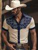 Western-inspired Short Sleeve Shirt with Embroidery, Stylish Men's Casual Top