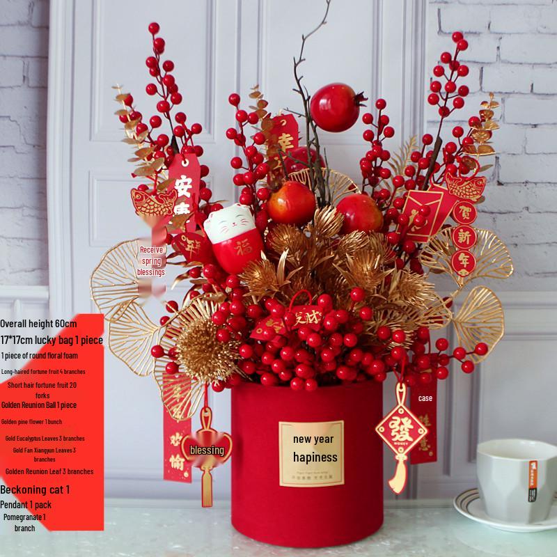 Fortune Fruit Red Berry & Holly Flower Arrangement - New Year Spring Festival Gift