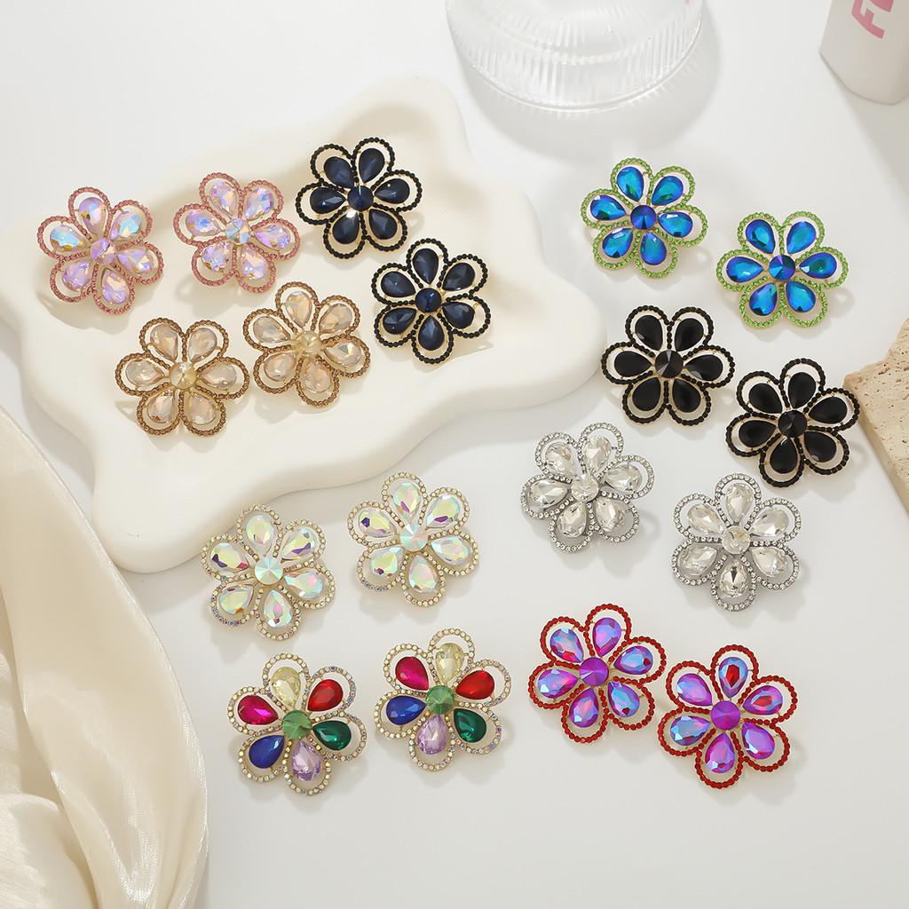 Elegant Flower Earrings With Full Rhinestones For Party And Evening Wear