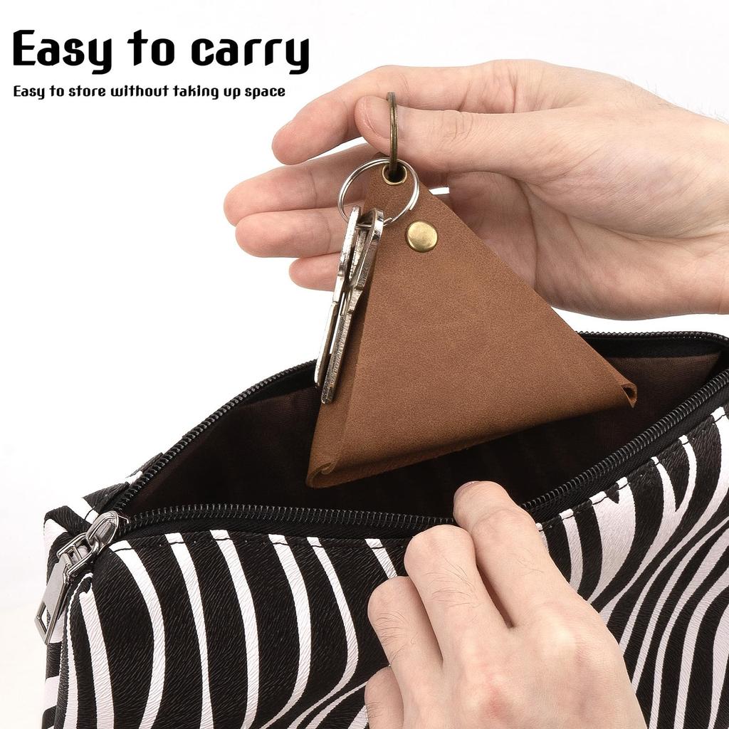 HannaFires 2er-Pack Tragbare Leder-Schlüssel-Organizer-Tasche – Vintage Dreieck-Münzbörse zur kompakten Aufbewahrung von Schlüsseln, Münzen, Kabeln und Kopfhörern,