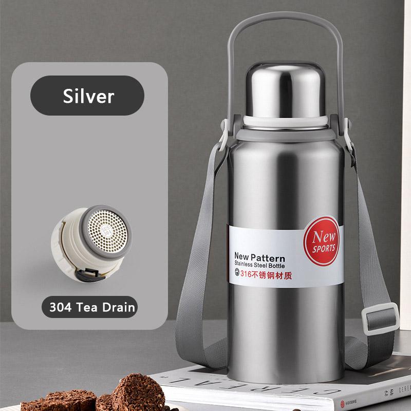 

2000 мл Термобутылка большой емкости с соломинкой Бутылка-термос из нержавеющей стали Бутылка для холодной и горячей воды Спортивная термокружка 1580ML серебряный