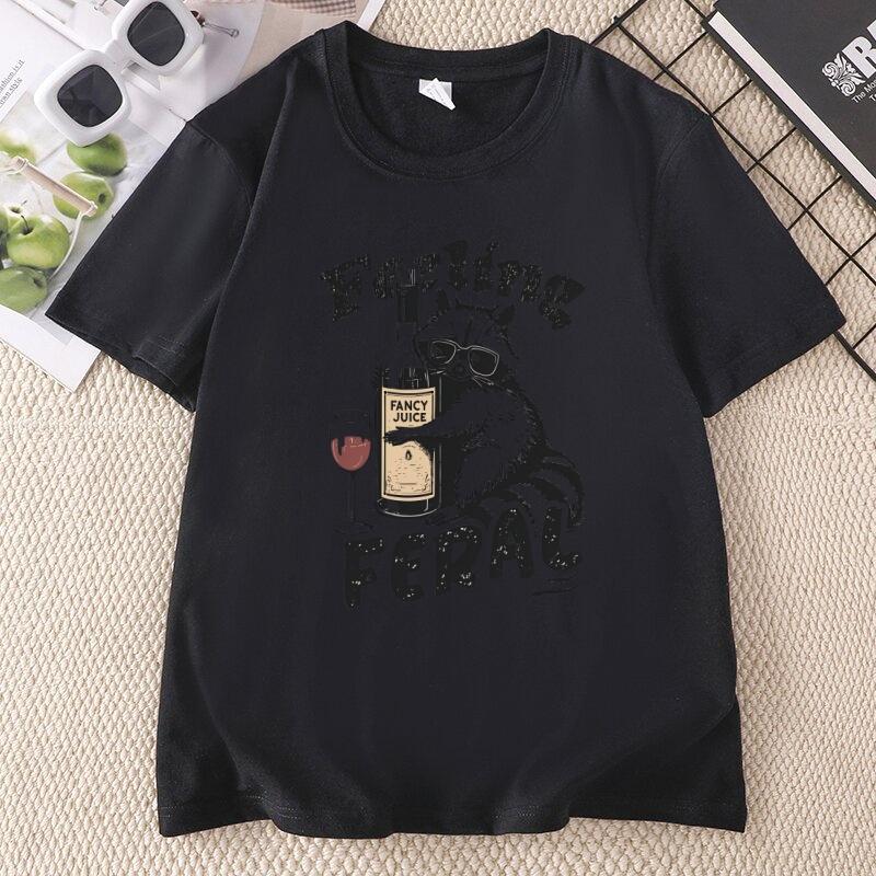 Feeling Feral Funny Raccoon Meme TShirt Unisex Humorous Graphic Tee Funny Unisextal Health Y2K Feral Tees Casual Round Neck Tops