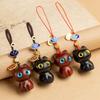 Ebony Cat Phone Charm & USB Drive Pendant Keychain with Rosewood Figurine