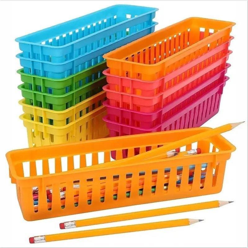 Stackable Storage Tray Colorful Plastic Pencil Basket Classroom Organizer For Pencils Crayons Small Stationery Desk Organization