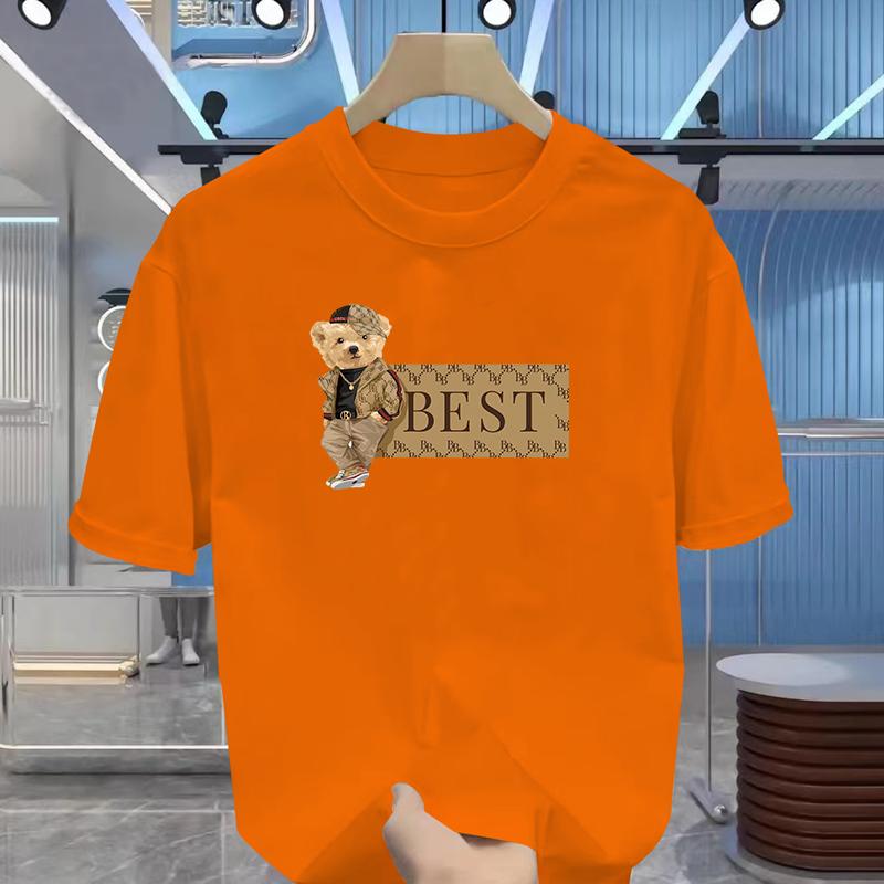 Summer new cartoon bear print men's T-shirt Cotton luxury brand men's T-shirt short sleeve sports fashion top street T-shirt