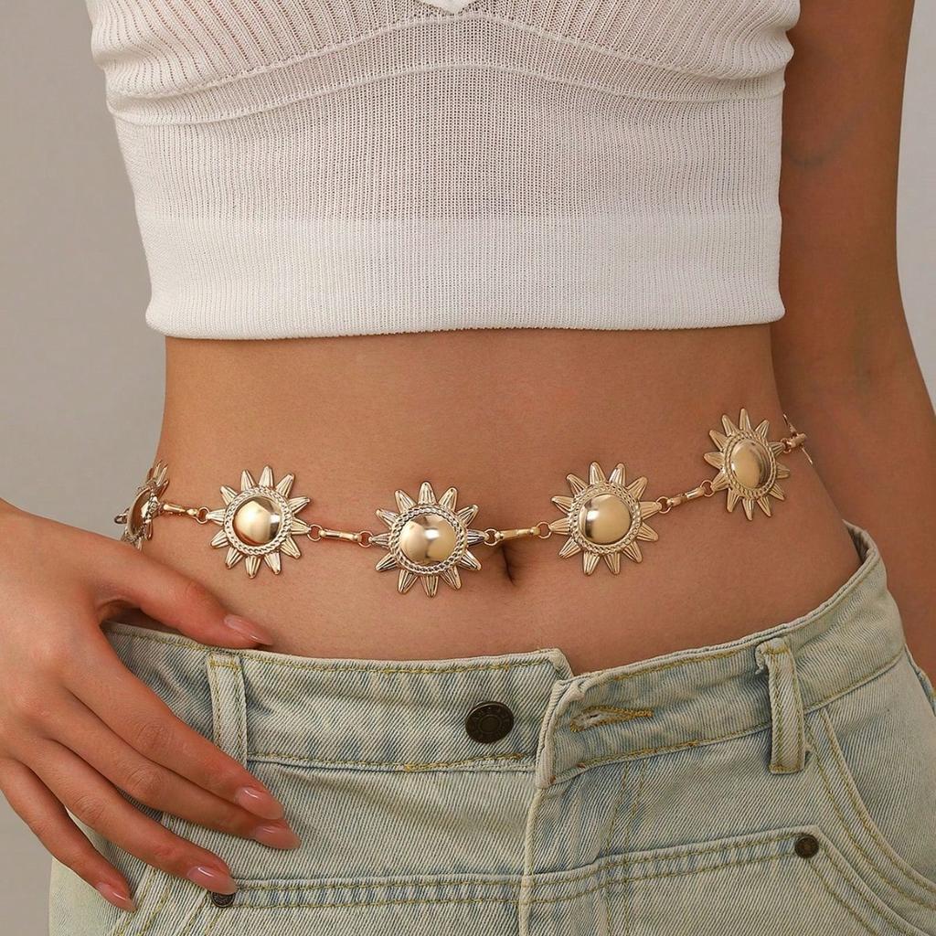 Retro Sunflower Metal Waist Chain Body Chain Lobster Buckle Adjustable Chain Navel Chain Waist Belt for Women