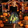 Women’s Crew Neck Long Sleeve Dress Halloween Themed Print Casual Style Waist Tie Fit and Flare Comfortable Material