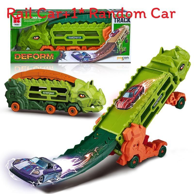 

Dinosaur Transforming Toy Car Set For Kids Age Zero To Six With Inertia Drive And Track Storage Triceratops