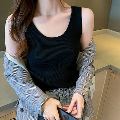 Women Tank Top Sleeveless Scoop Neck Ribbed Breathable Slim Fit Solid Color Summer Ladies Basic Casual Camisole Undershirt Daily Wear