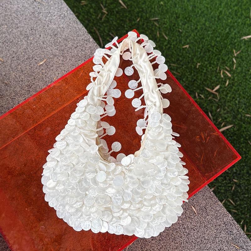 

Fashion Shell Beaded Handmade Single Shoulder Rhinestone Pearl Diagonal Hand Armpit Bag Women s Wedding Party Bag about 24x2x13cm