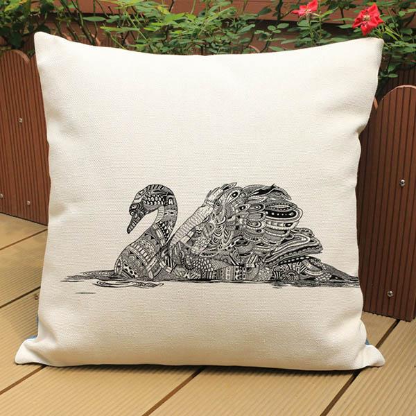 Eagle Pillows Home Decor Black Sketch Tatoo Stylish Birds Nightowl Hawk Swan Cushion Cover High Quality Sofa Pillow Case 45X45Cm