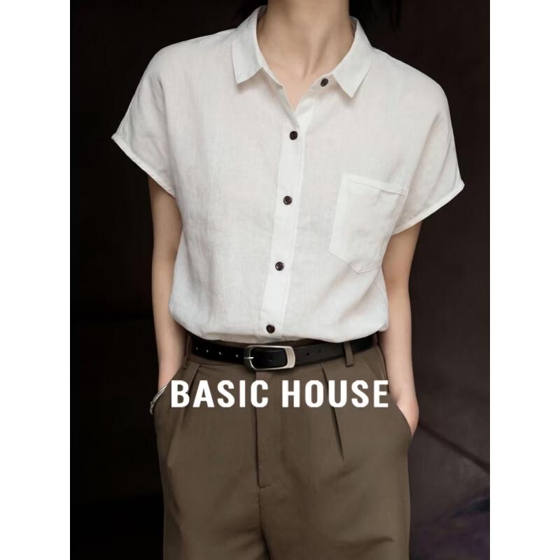Basic House Women s Ramie Tencel Short-Sleeve Polo Shirt One Size