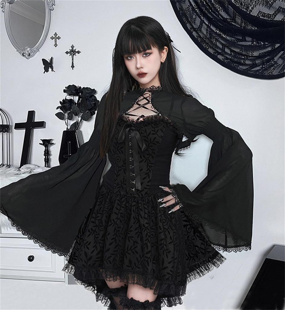 Qichenk Gothic Long Plus Sweet Princess Dress, Sleeves, Size, Lolita, Ruffled, Style, Cosplay, Halloween, CF24221-S