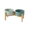Big Dogs Bowl Double Ceramic Elevated Pet Food Water Bowl Small Medium Large Dog Feeding Supplies with Wooden Stand