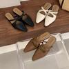 Fashion Summer Outside Slides Mules Pointed Toe Woman Slippers Leather Shoes for Women 2025 Black Sandals Flat Heel Korea Style Mujer