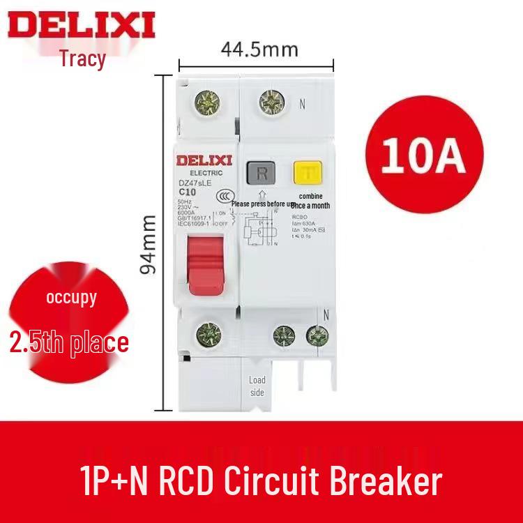 Delixi DZ47SLE 1P+N Residual Current Circuit Breaker with Leakage Protection, Type C, Single-Phase 220V.