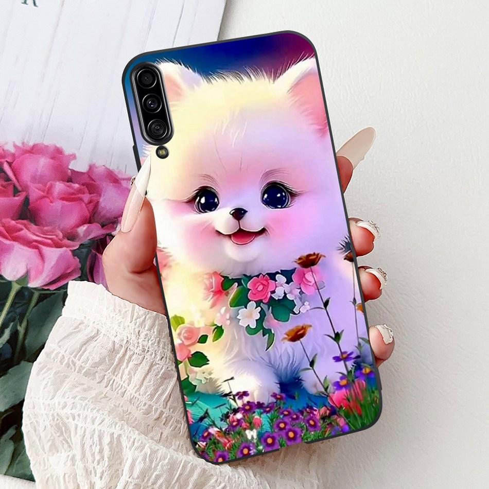 For Samsung Galaxy A90 5G Phone Case For Samsung A90 5G SM-A908B Elegant Floral Cat Painted Black Silicone Soft TPU Cases
