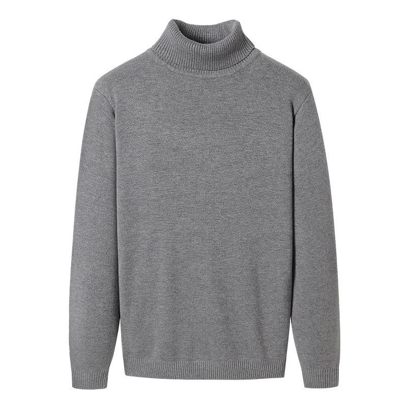 Men's Ribbed Wool High-Neck Sweater with Fleece, Warm Knitted Long Collar for Autumn and Winter