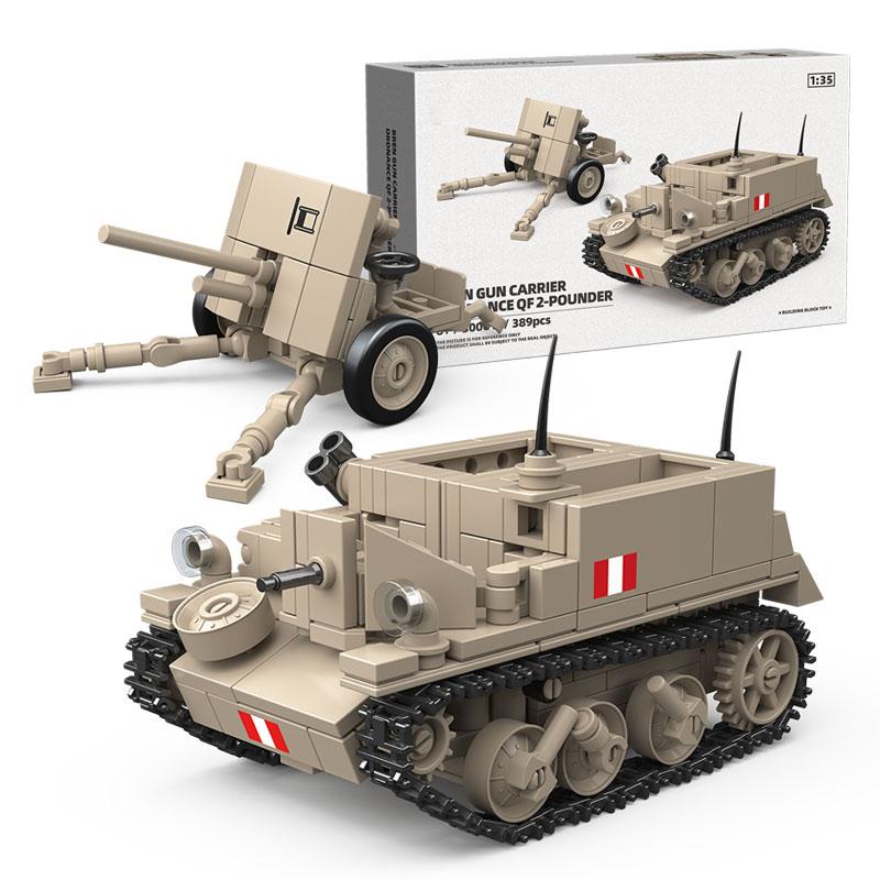 DIY Assemble Tracked Vehicle & Anti-Tank Gun Building Blocks Set Armored Tractor Model Bricks Ornament Collection Hobby Toy