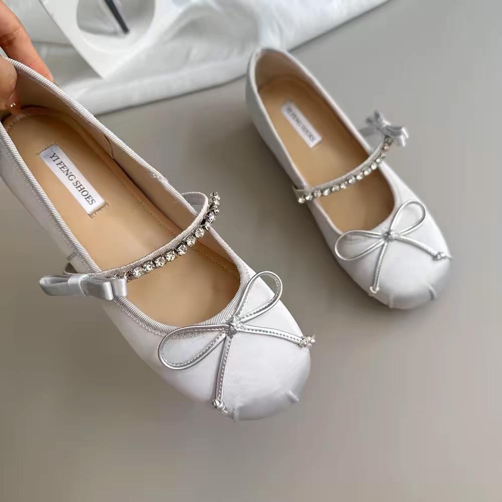 Bow diamond belt inner height increase of 4 cm ballet shoes fairy style pink satin word belt temperament single shoes women