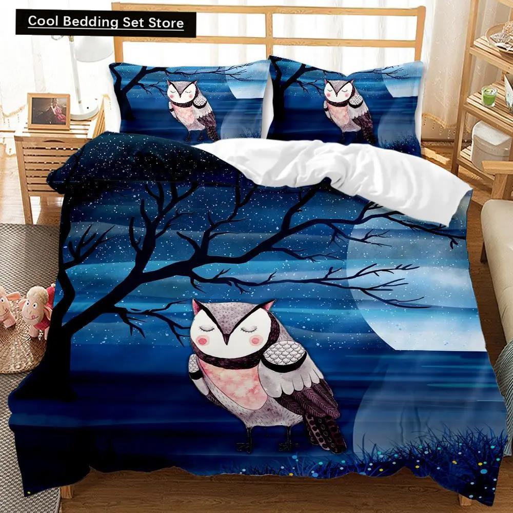 Owl Duvet Cover Set Cute Owl for Kids Boys Girls Cute Animal Bedding Set Bedclothes Double Queen King Size Polyester Qulit Cover